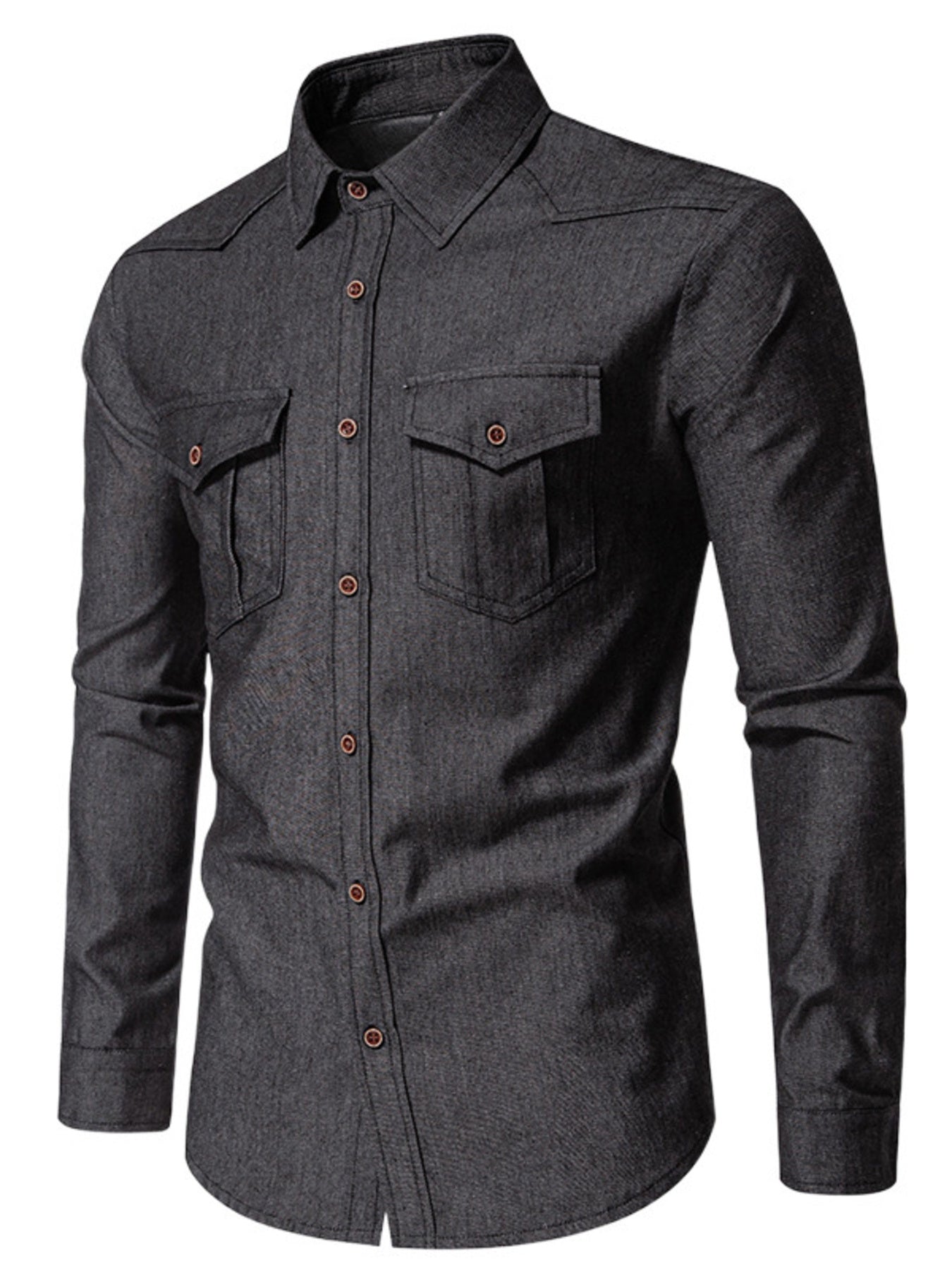 Men's Casual Long Sleeve Denim Shirt with Pockets