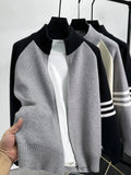 Men's Color Block Zip-Up Cardigan