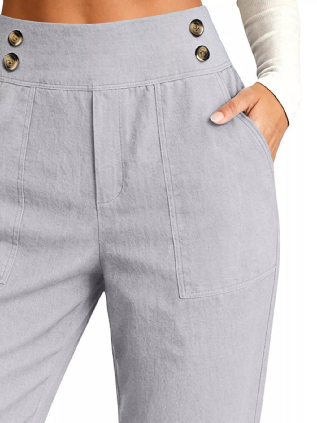 Full Size High-Waisted Button-Detail Cropped Pants Plus Size