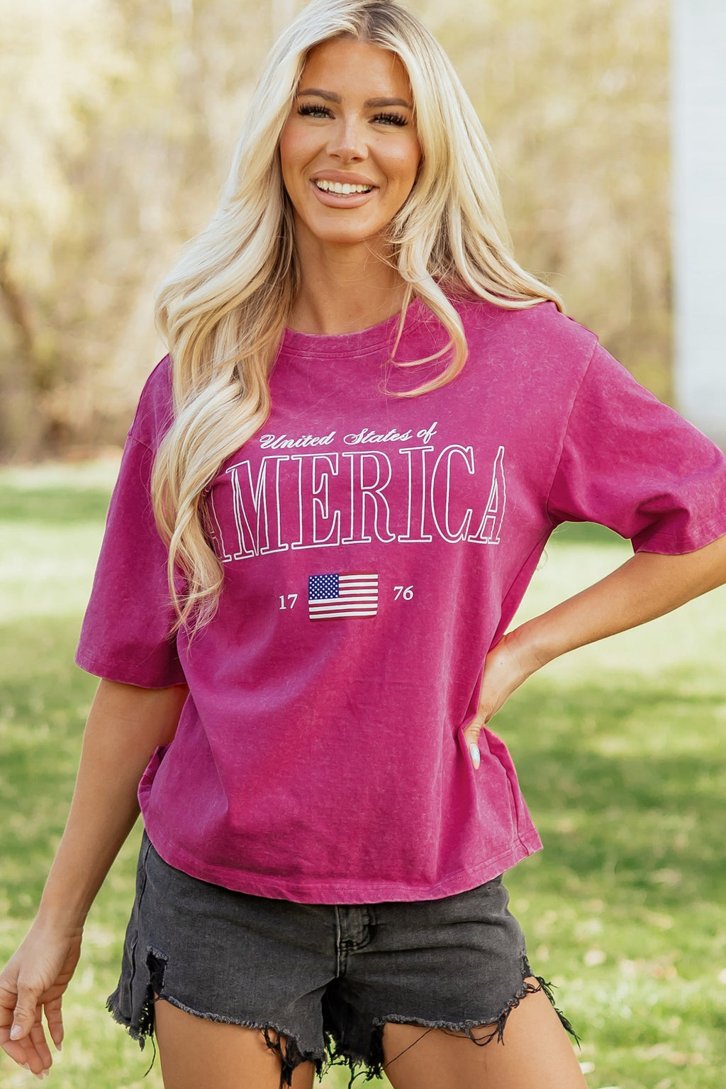 Rose Red AMERICA 1776 Graphic Mineral Wash Cotton Tee