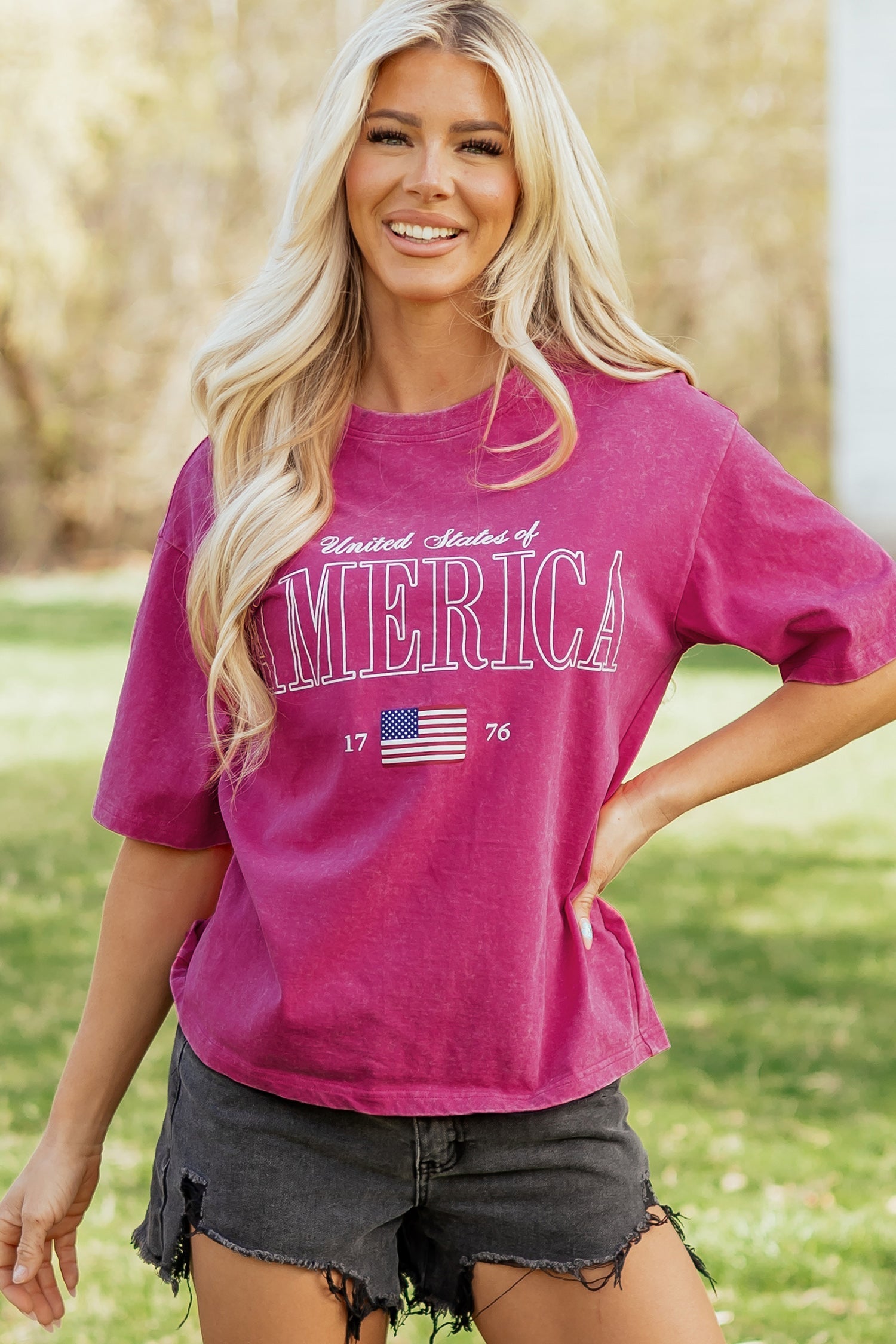 Rose Red AMERICA 1776 Graphic Mineral Wash Cotton Tee