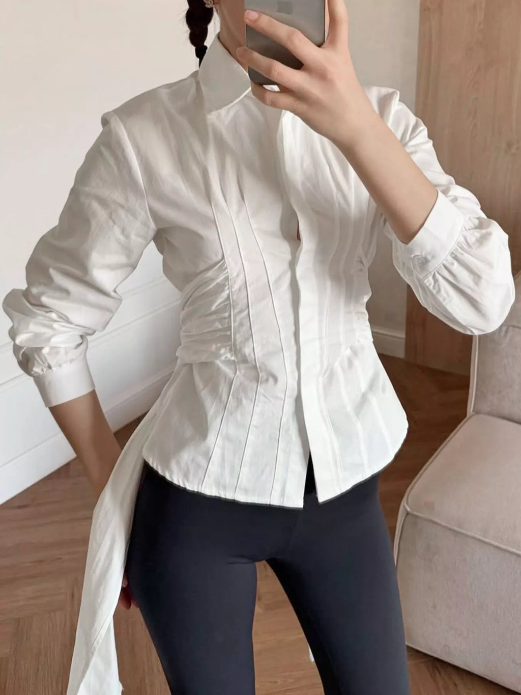 Slim-Fit Ruched Waist Shirt