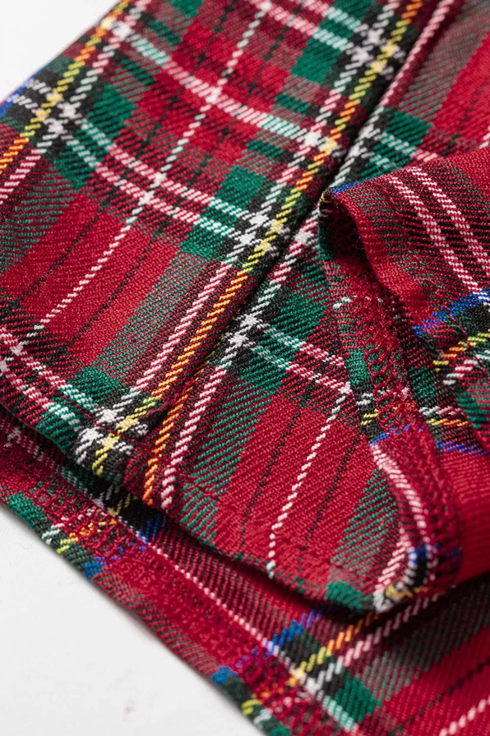 Plaid Ruffle Cuff Button Front Pocket Mini Dress