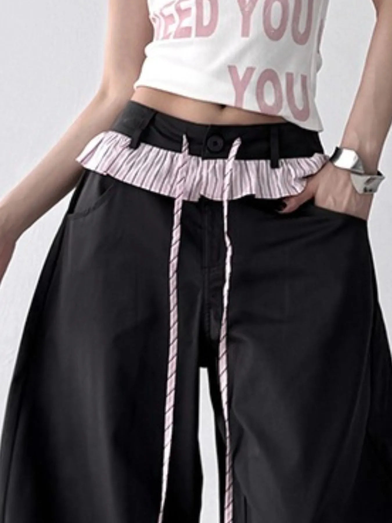 Wide Leg Drawstring Casual Pants