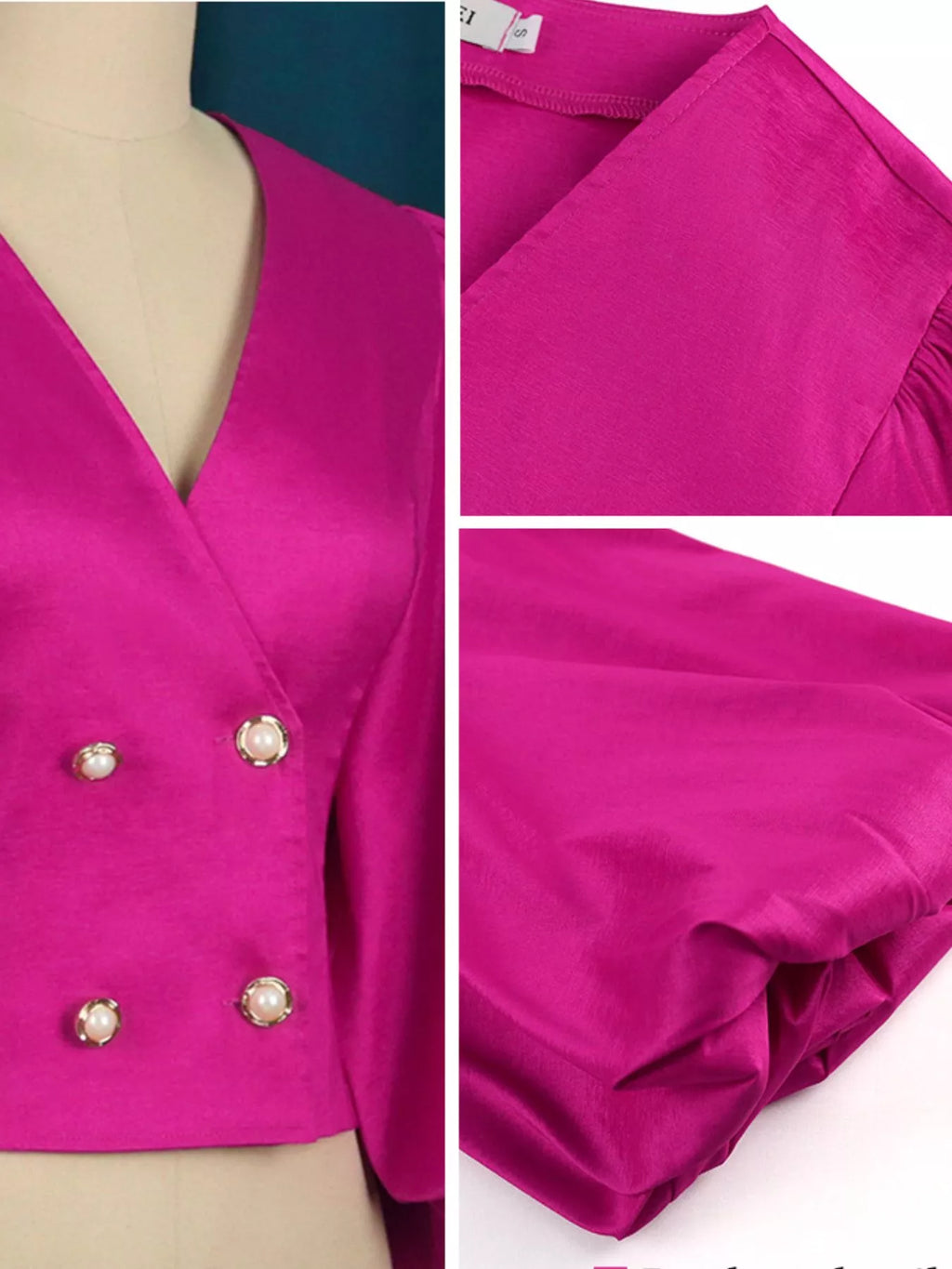 Full Size Double-Breasted Puff Sleeve Blouse Plus Size