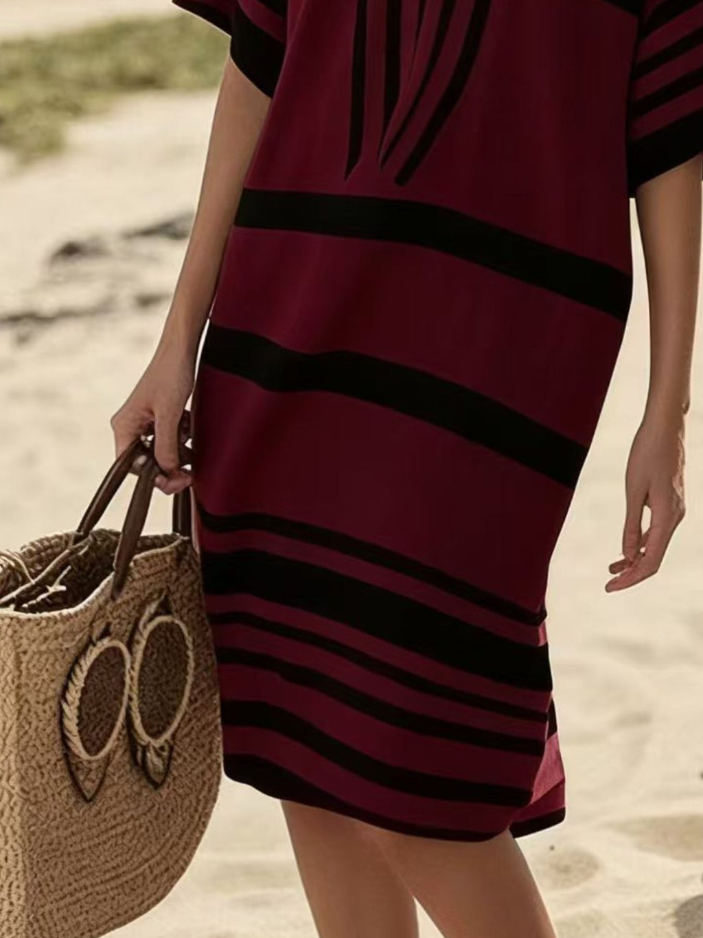 Striped Half Sleeve Midi Dress