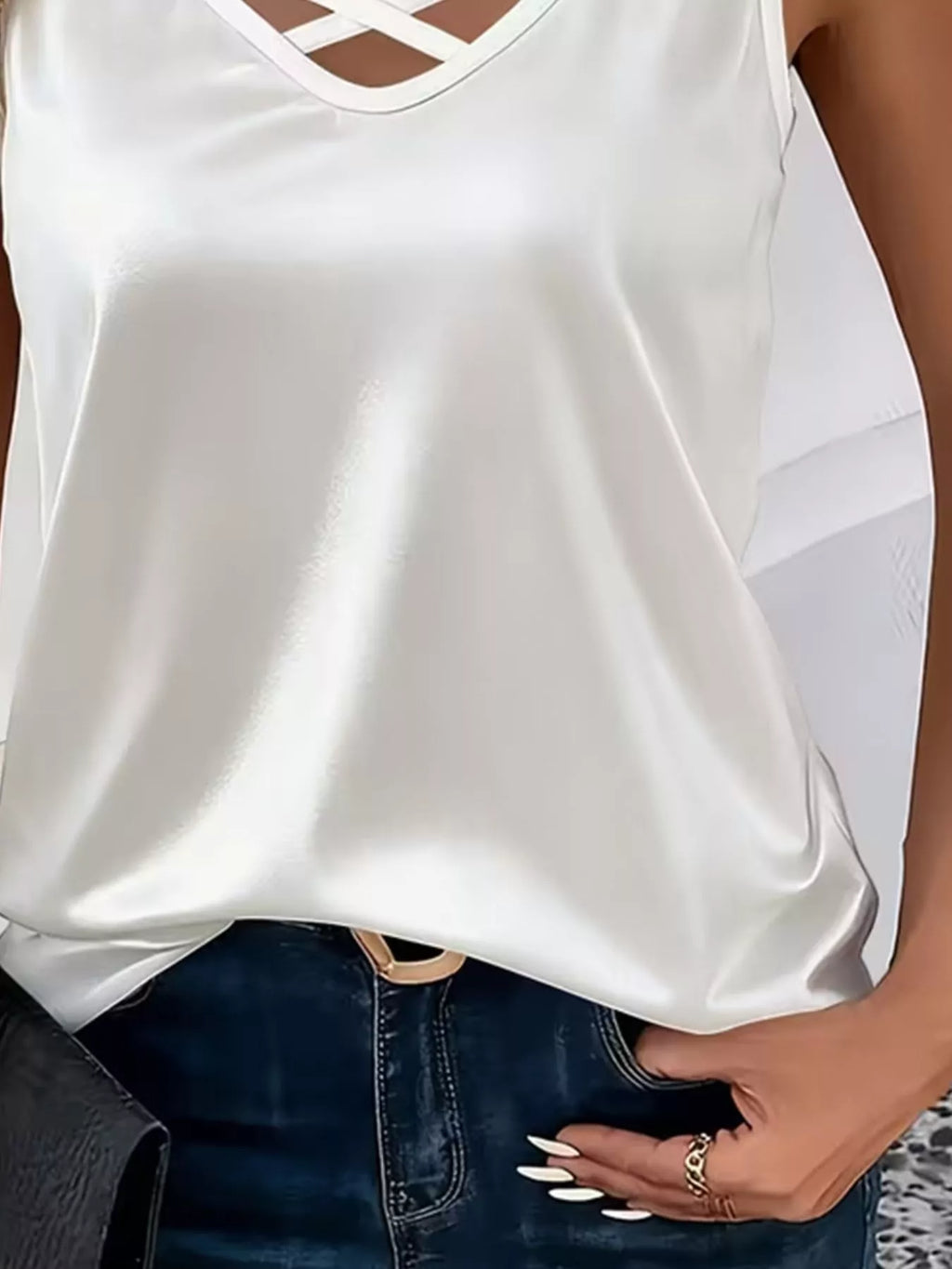 Satin V-Neck Criss-Cross Tank