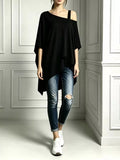 Full Size Asymmetrical Neck Short Sleeve T-Shirt Plus Size