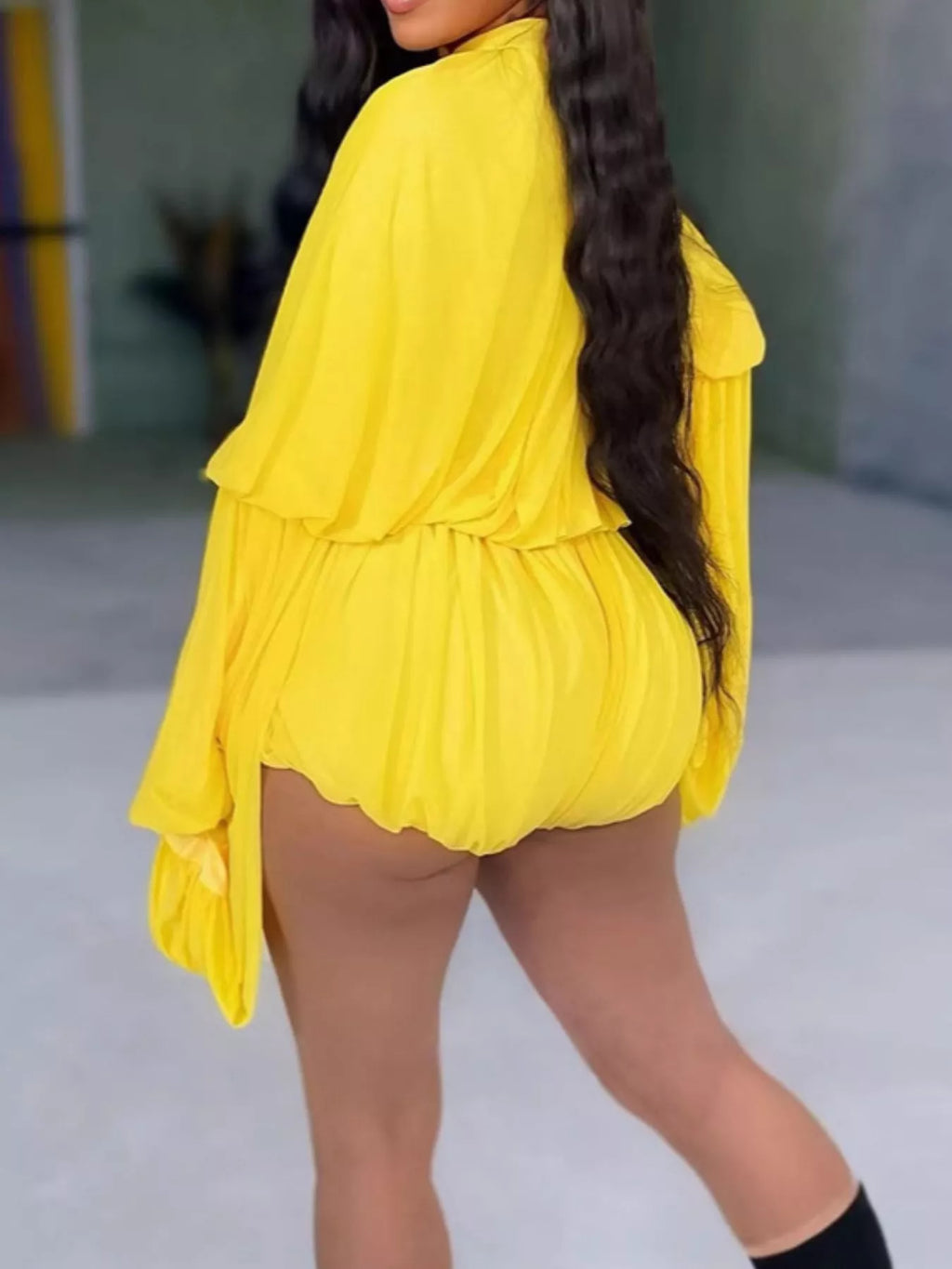 Elegant Pleated Bell Sleeve Romper