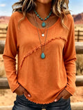 Full Size Fringe Detail Long Sleeve T-Shirt Plus Size