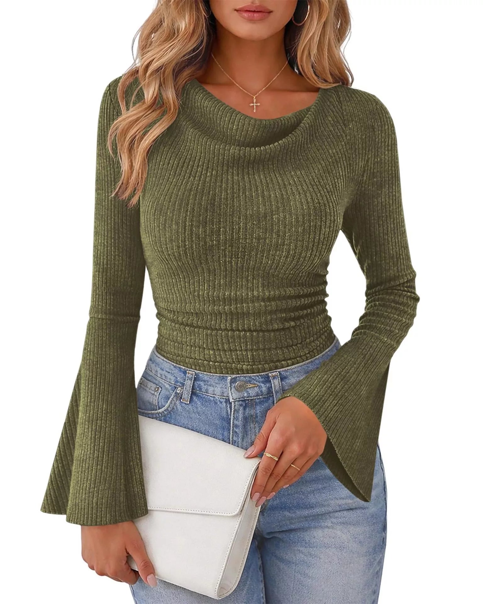 Ribbed Bell Sleeve T-Shirt