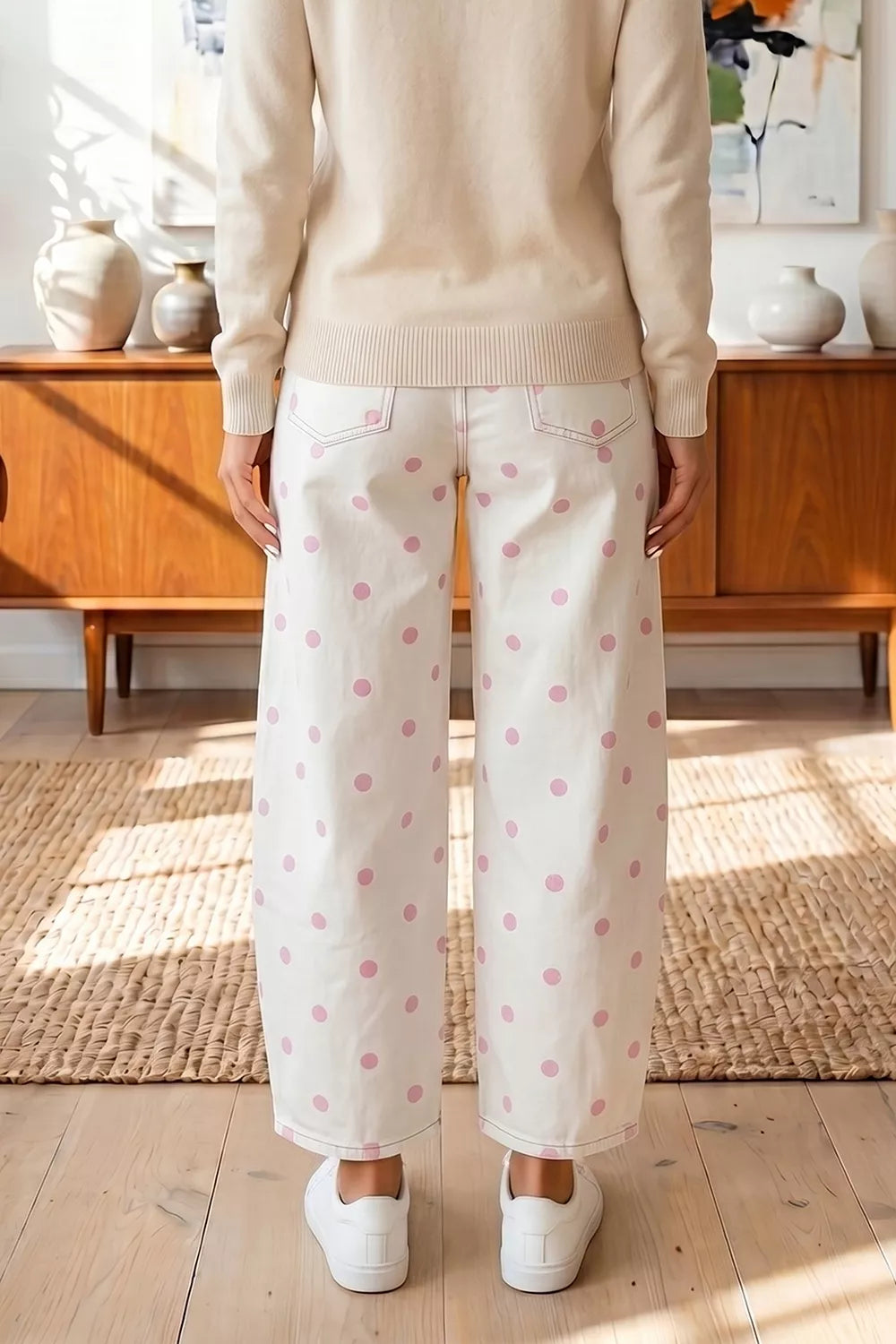 Polka Dot Wide-Leg Jeans