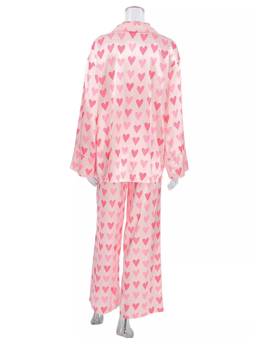 Heart Print Button Up Top and Pants Lounge Set