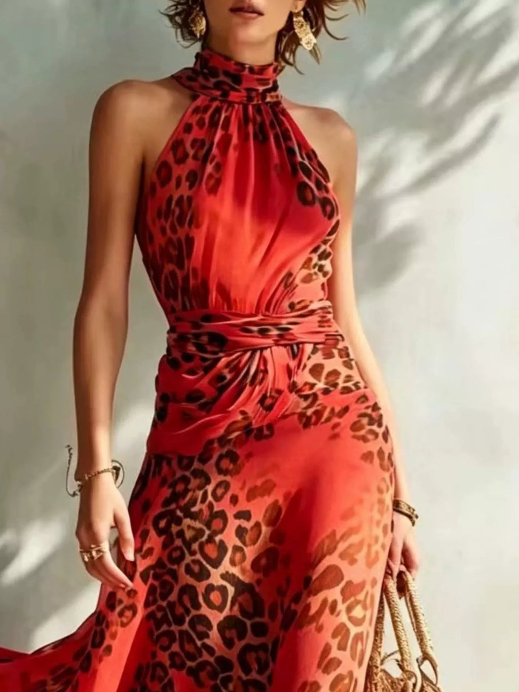 Leopard Print Sleeveless Maxi Dress