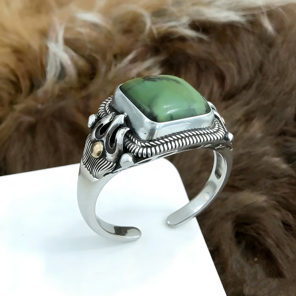 2023 New Xizang Nepalese Green Oval Ring, Versatile Retro Ethnic Style Ring For Men And Women
