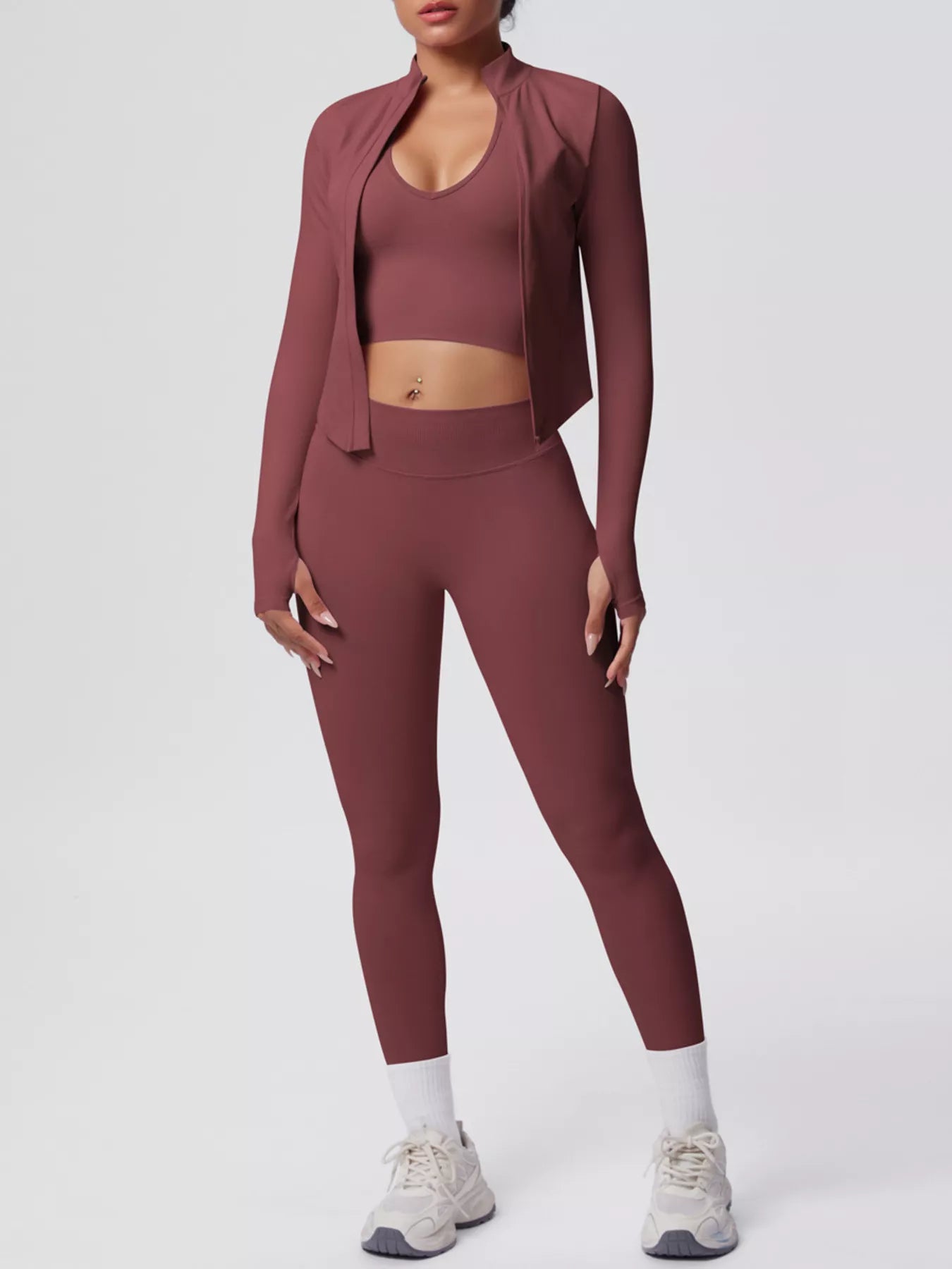Tank & Zip-Up Jacket and Leggings Three-Piece Active Set