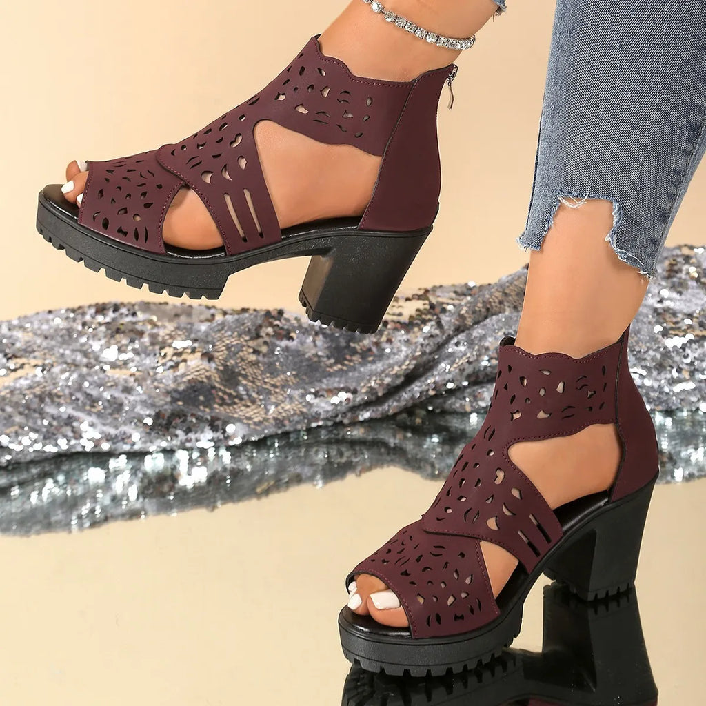 Cutout Block Heels Sandals