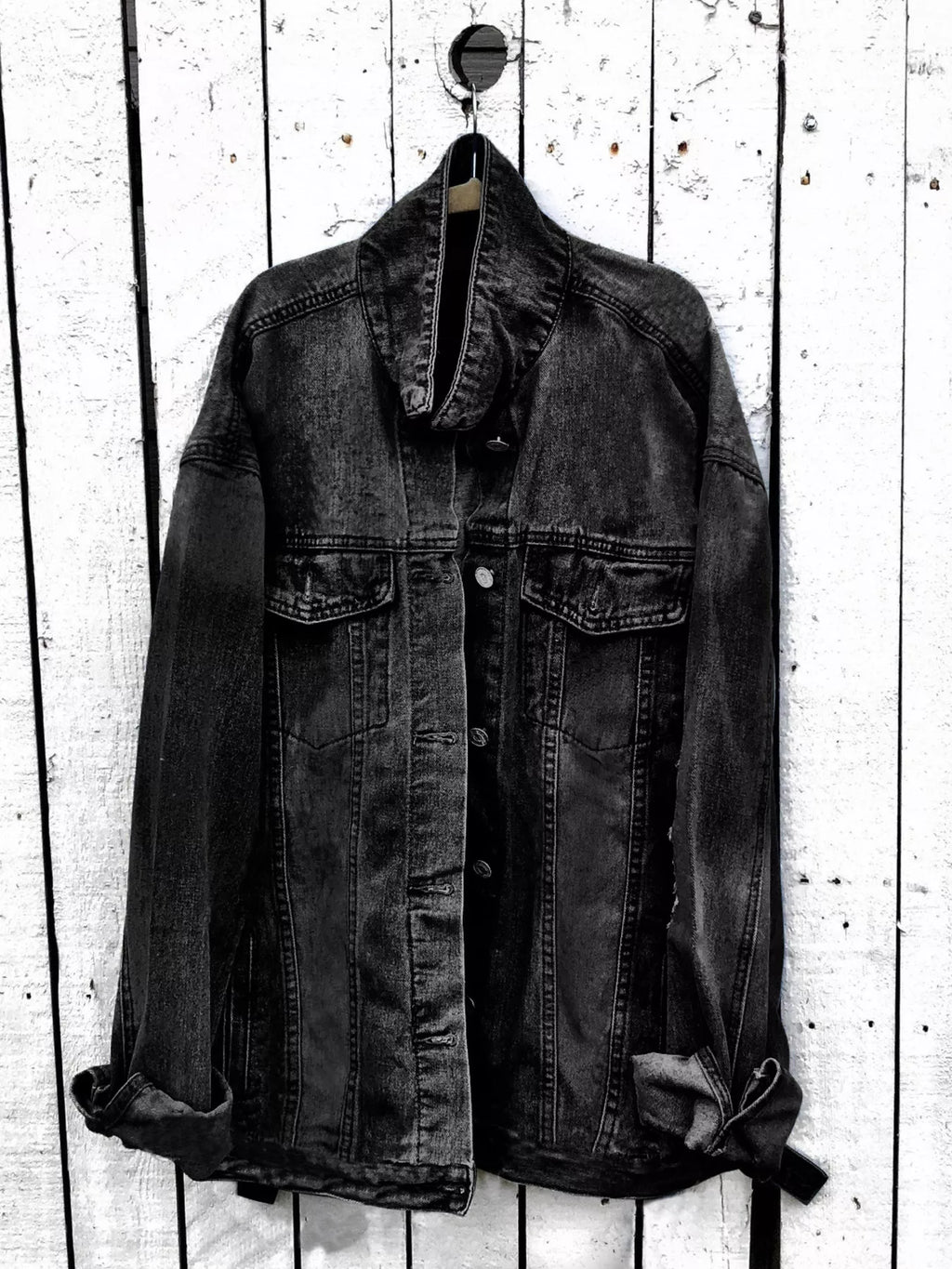 Full Size Angel Wings Graphic Back Denim Jacket Plus Size