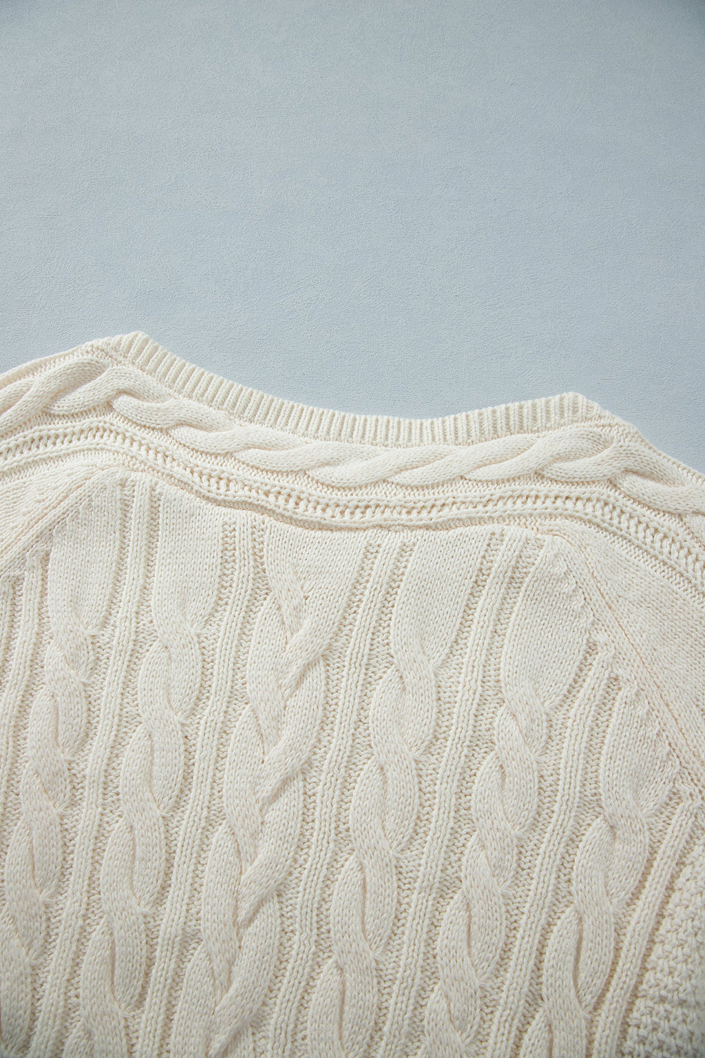 Beige Drop Shoulder Round Neck Cable Knit Sweater