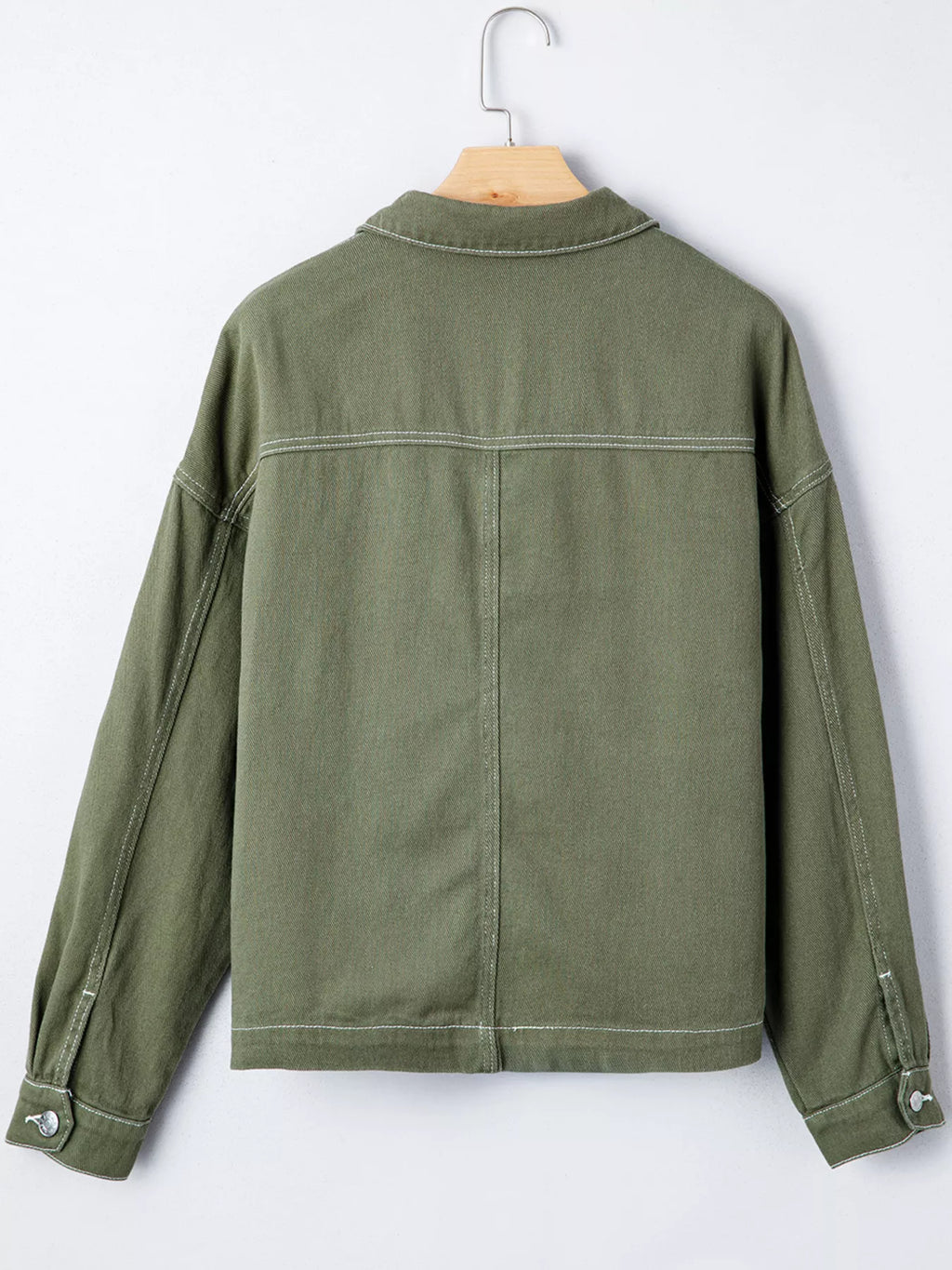 Patched Pocket Collared Button Front Boyfriend Denim Jacket