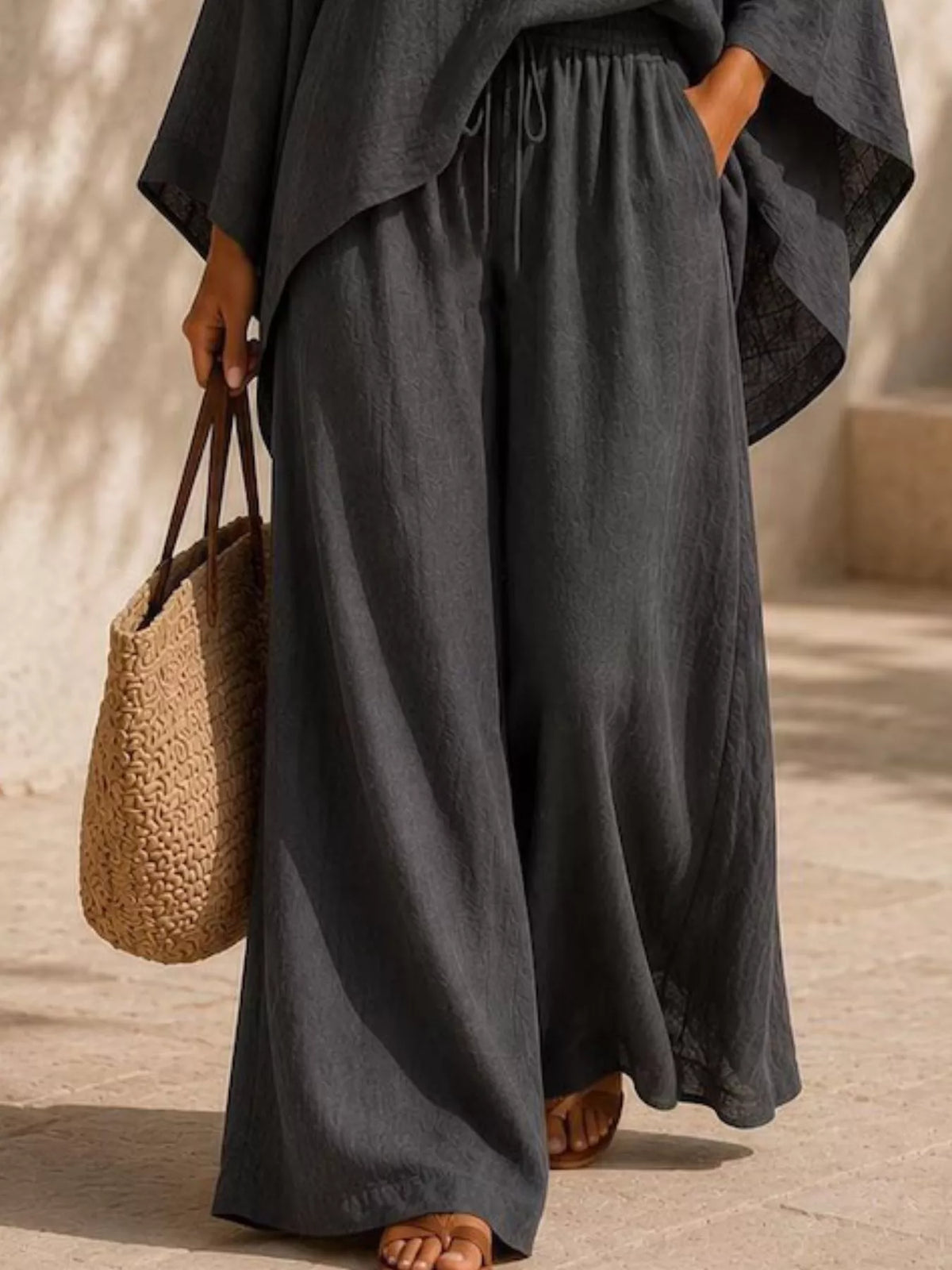 Full Size Loose Fit Top and Wide-Leg Pants Set Plus Size