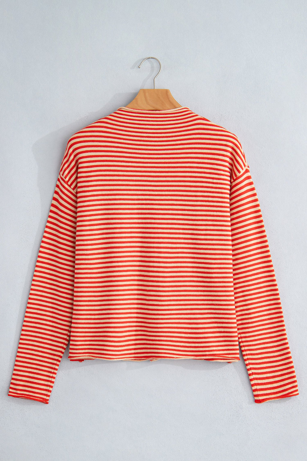 Red Stripe Striped Button Collar Long Sleeve Knit Cardigan