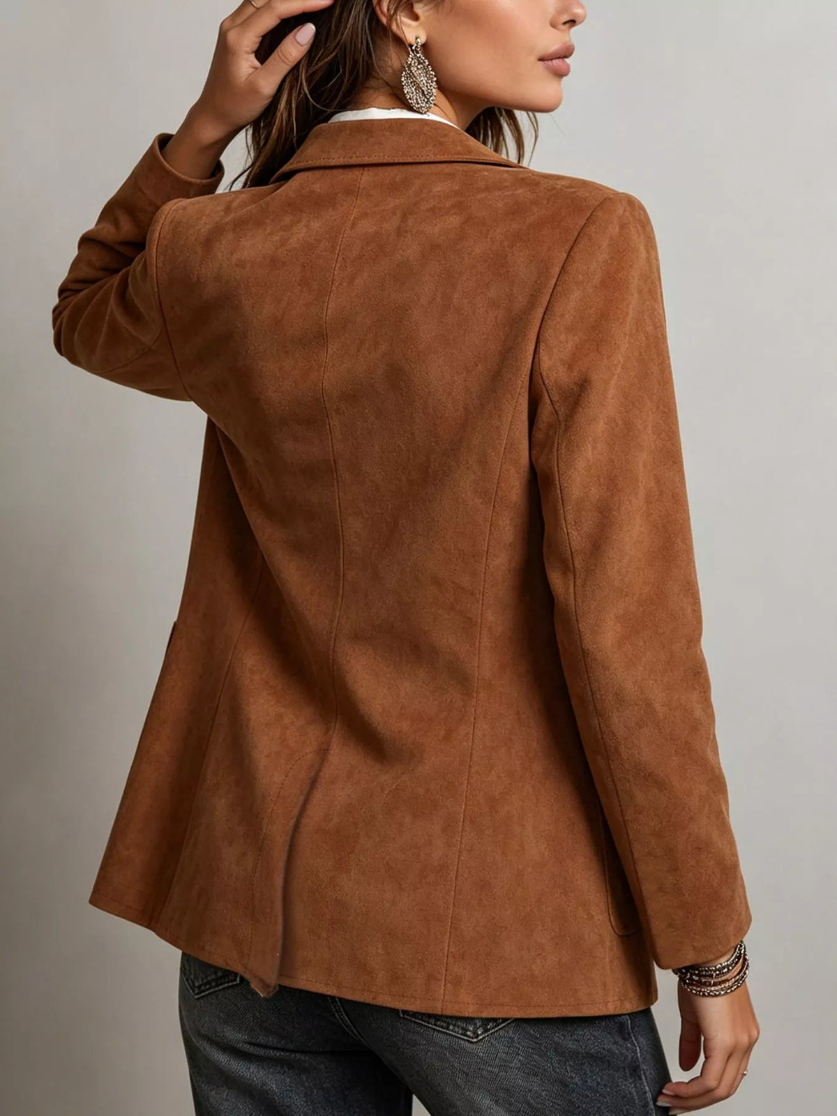 Classic Suede Single-Breasted Blazer Jacket
