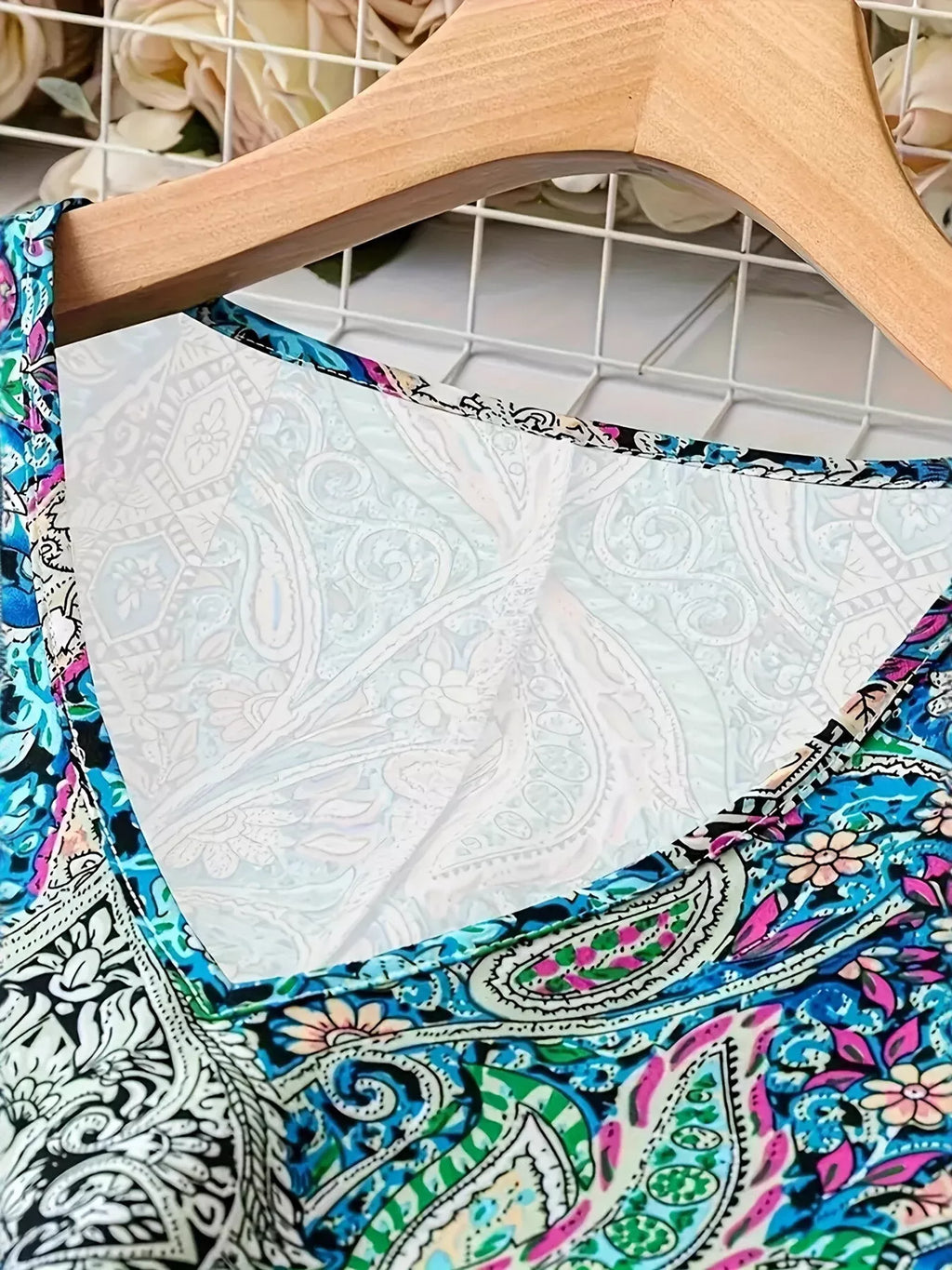 Paisley Print V-Neck Short Sleeve Dress