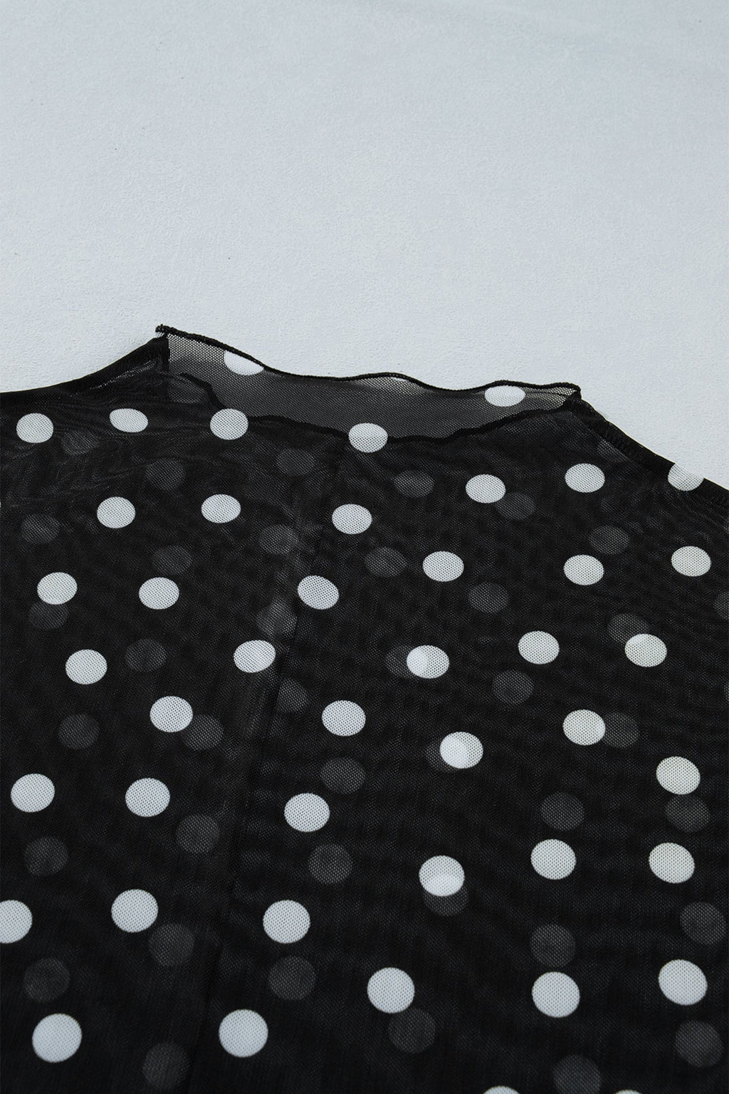 Black Plus Size Mock Neck Polka Dot Long Sleeve Mesh Top