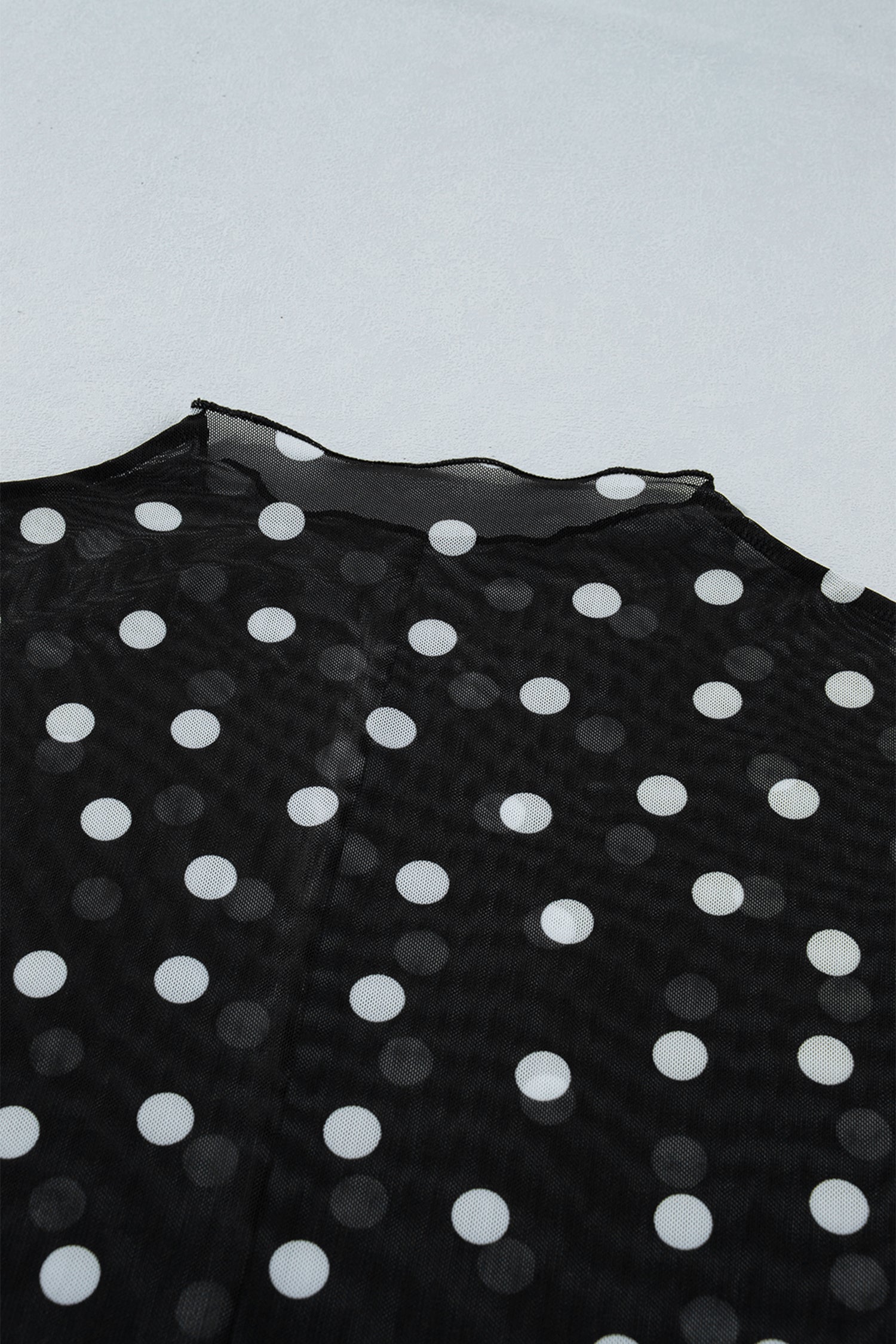 Black Plus Size Mock Neck Polka Dot Long Sleeve Mesh Top