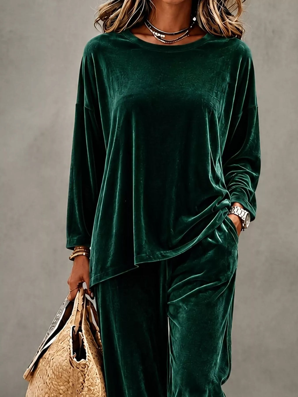 Full Size Velvet Long Sleeve Top and Pants Set Plus Size