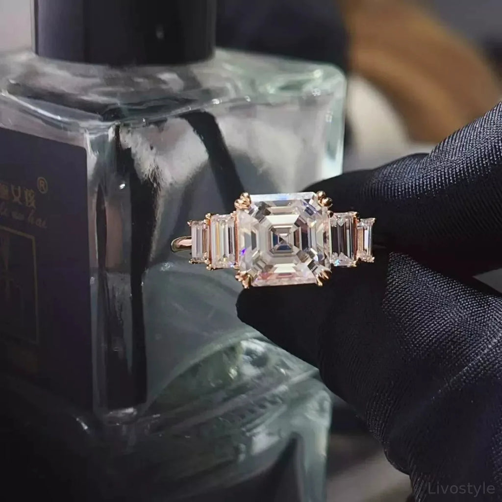 3 Carat Moissanite 925 Sterling Silver Asscher-Cut Rose Gold Ring