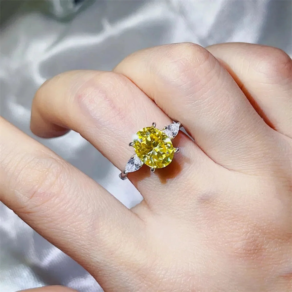3 Carat Moissanite 925 Sterling Silver Oval-Cut Yellow Cocktail Ring