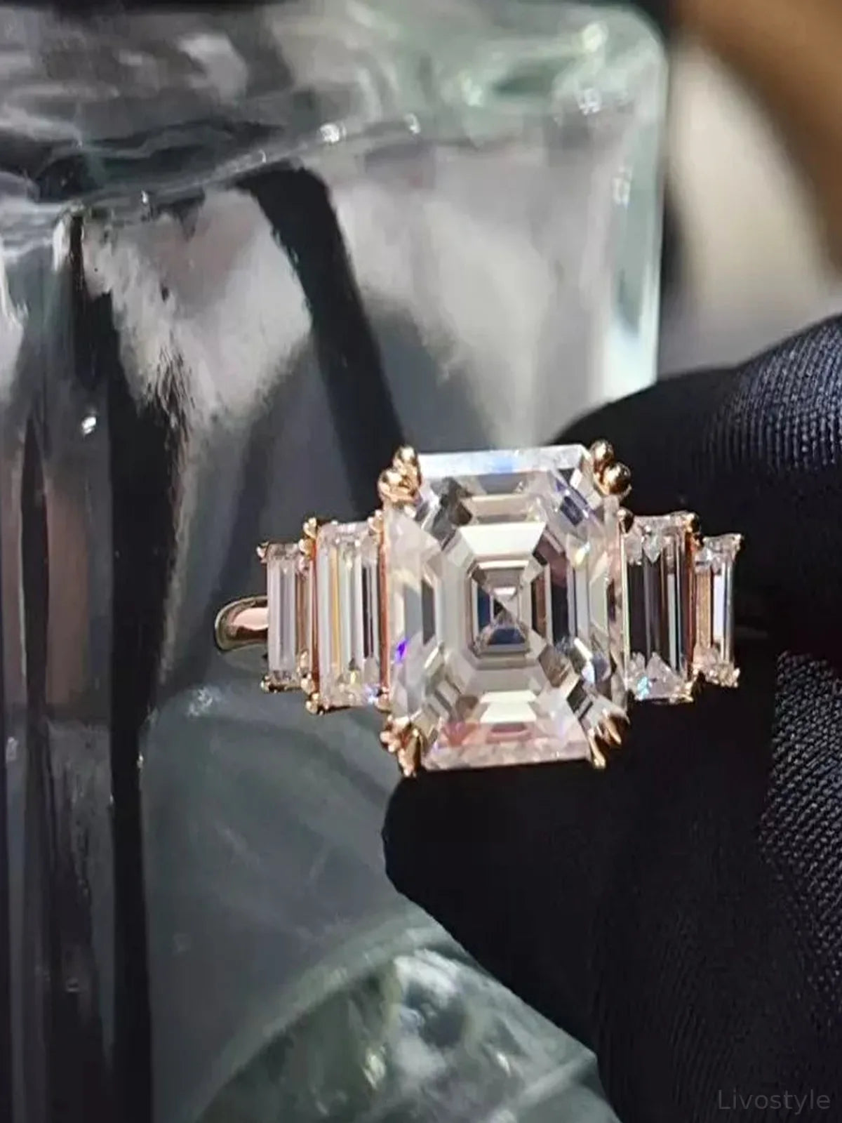 3 Carat Moissanite 925 Sterling Silver Asscher-Cut Rose Gold Ring