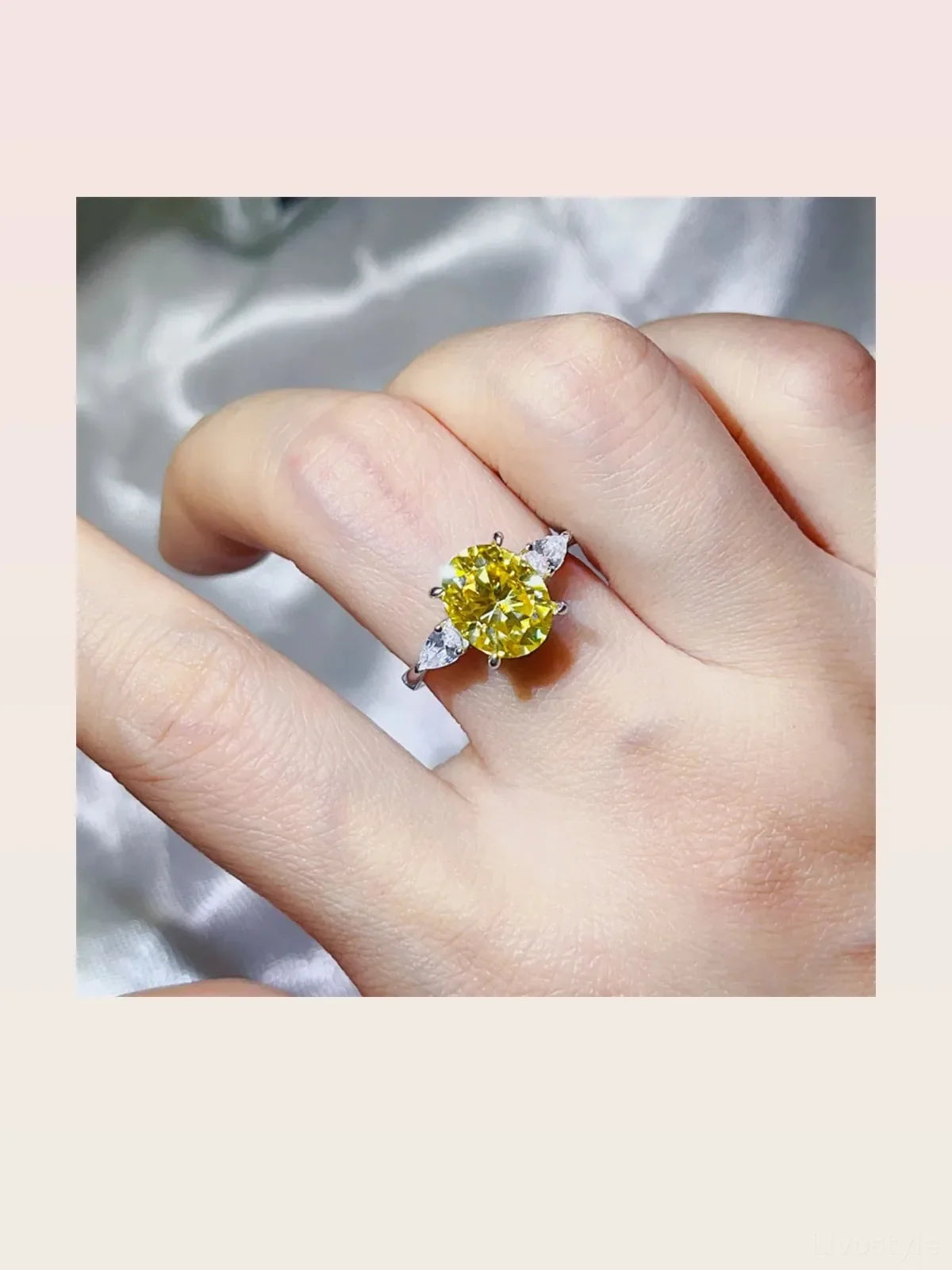 3 Carat Moissanite 925 Sterling Silver Oval-Cut Yellow Cocktail Ring