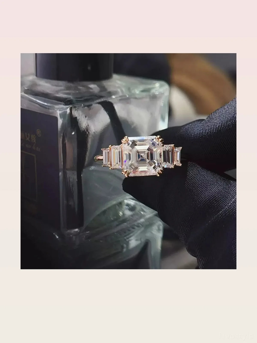 3 Carat Moissanite 925 Sterling Silver Asscher-Cut Rose Gold Ring
