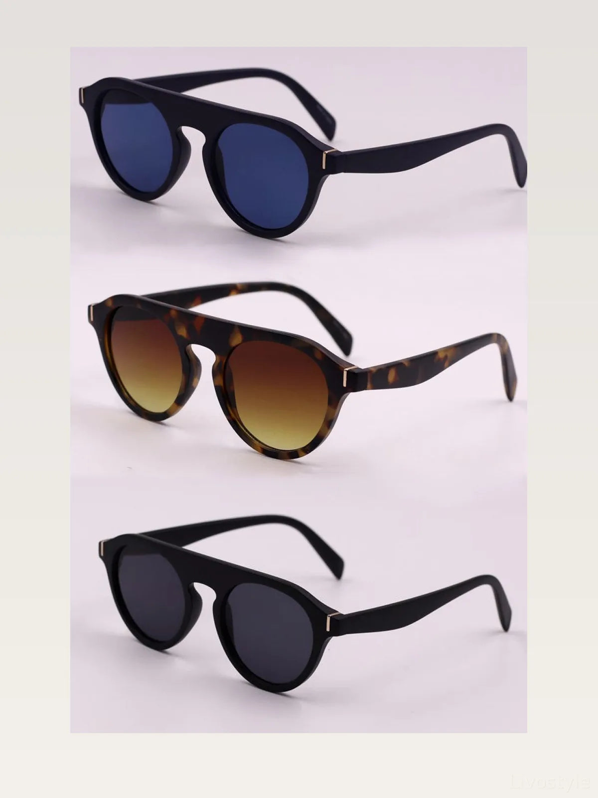 3-Piece Round Polycarbonate Full-Rim Sunglasses Set