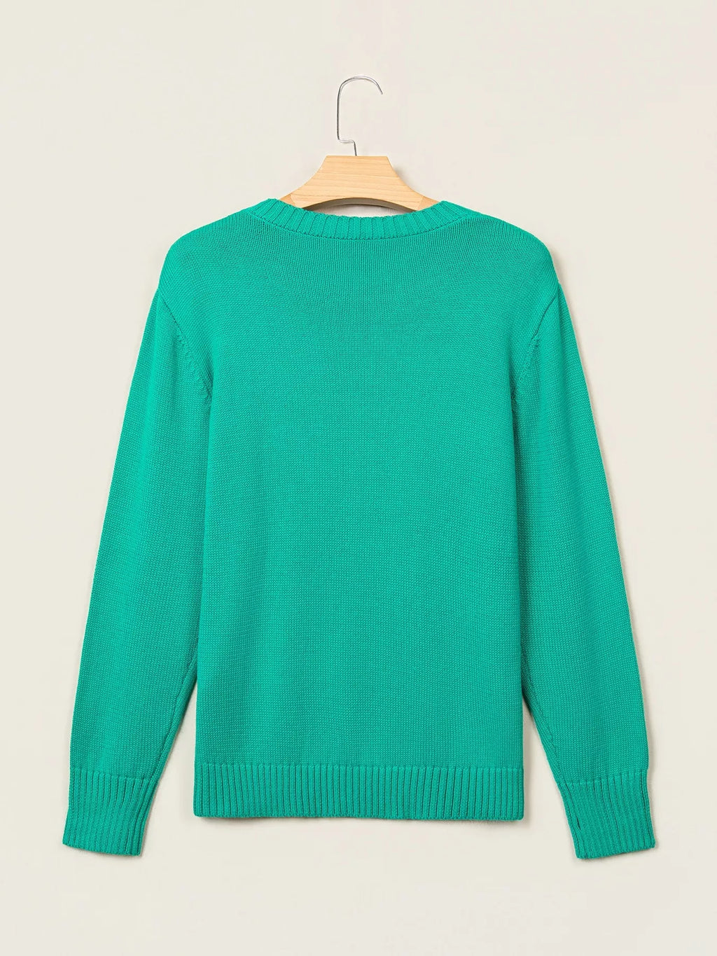 Merry Print Ribbed Trim Round Neck Loose Fit Sweater