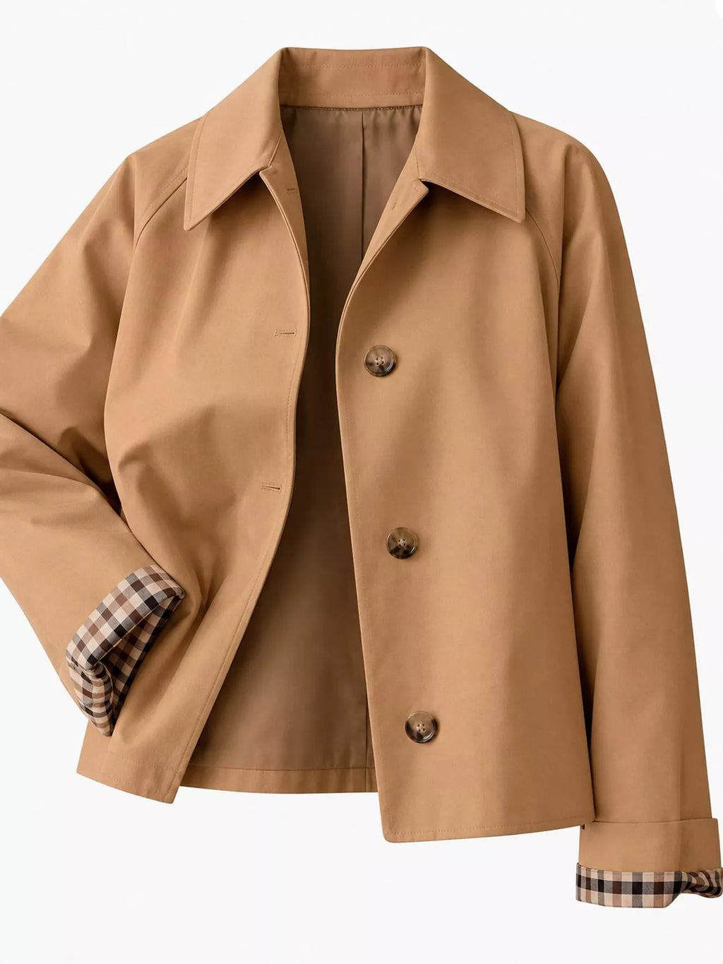 Plaid Cuffs Cropped Trench Outerwear