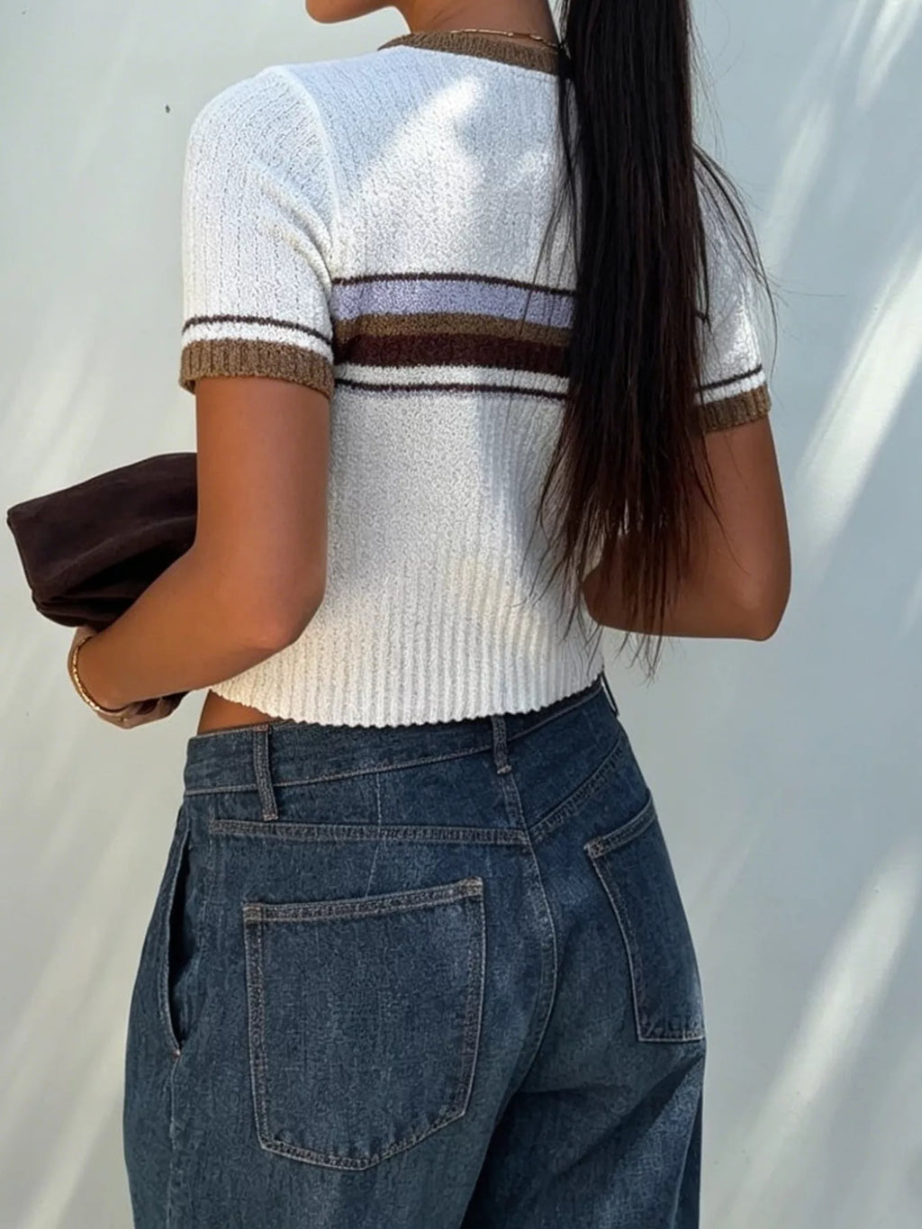 Striped Short Sleeve Knit Top