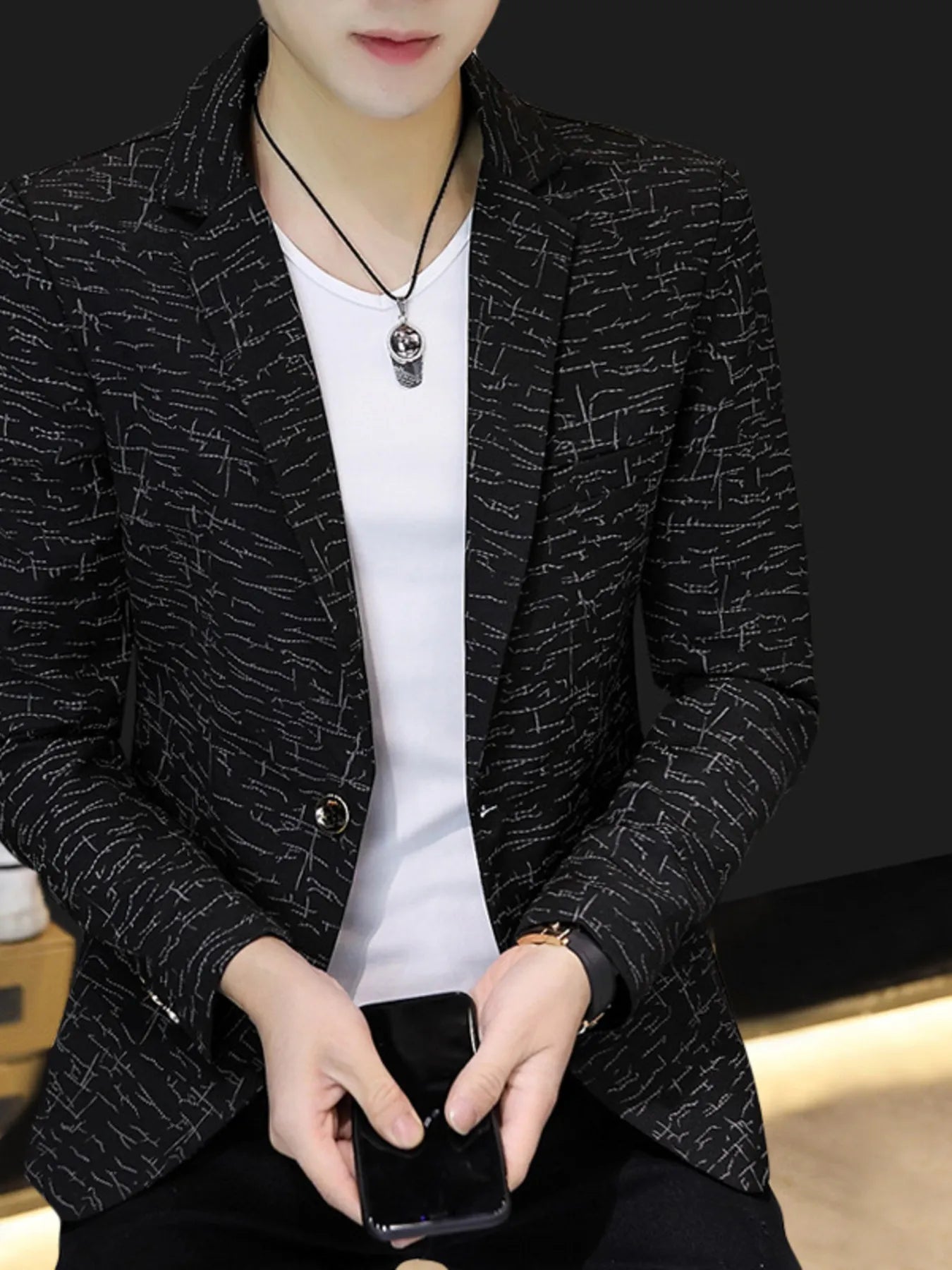 Men's Plus Size Abstract Patterned Slim Fit Blazer