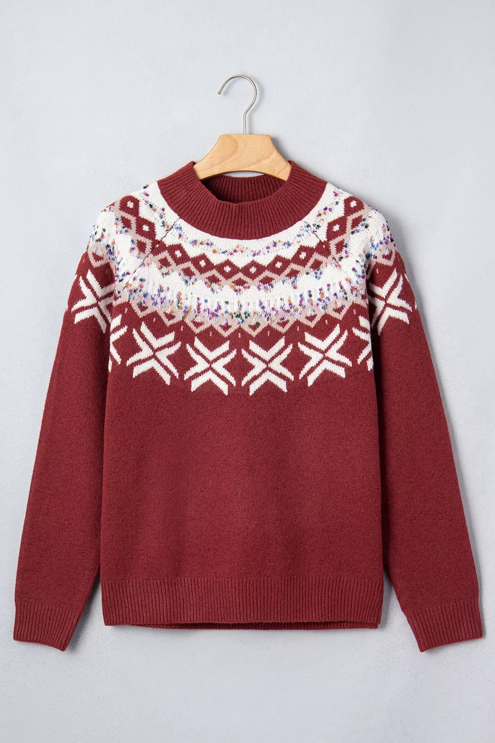 Christmas Theme Geometric Pattern Knit Round Neck Shift Sweater