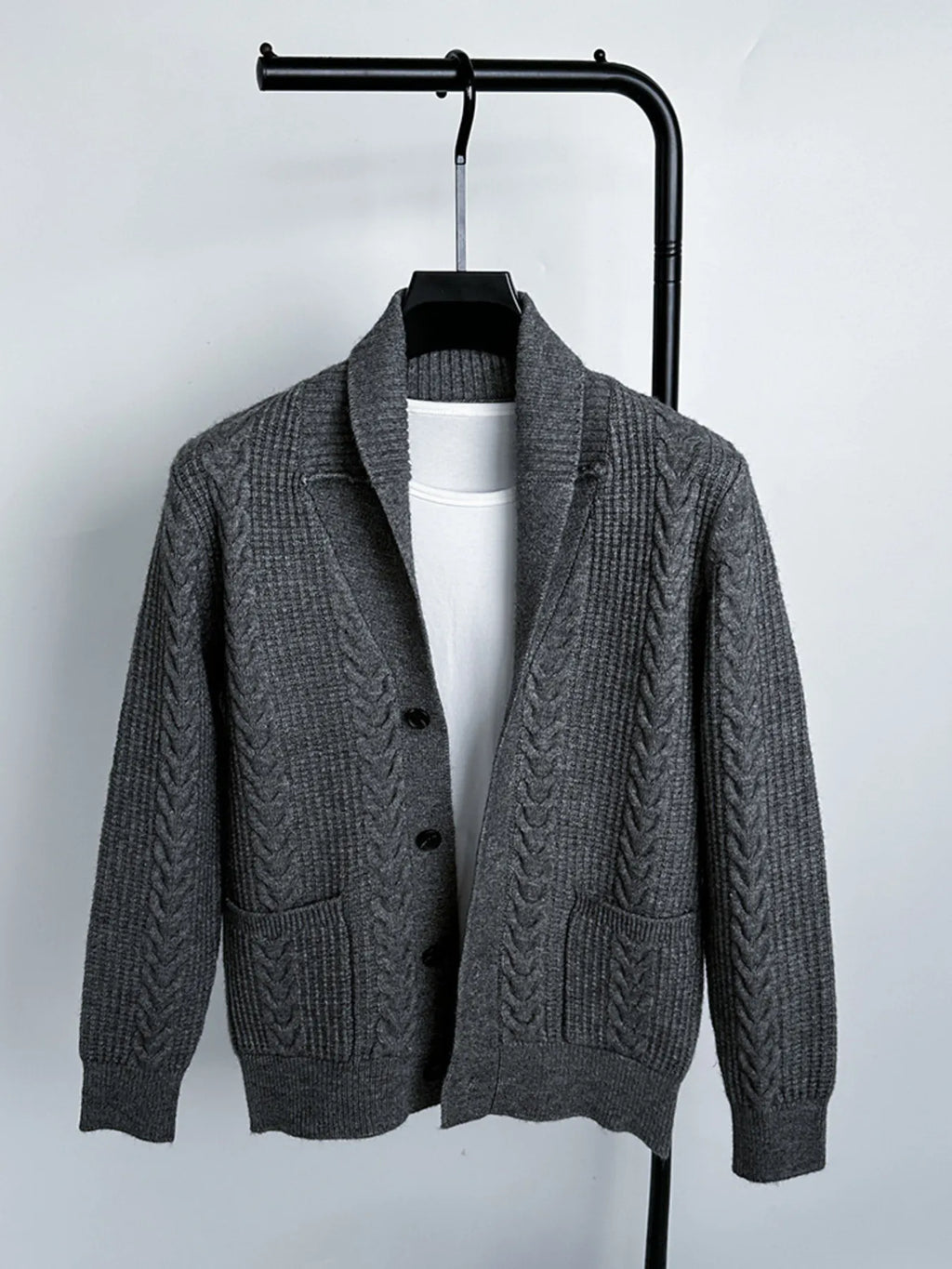 Men's Plus Size Cable Knit Button Up Cardigan