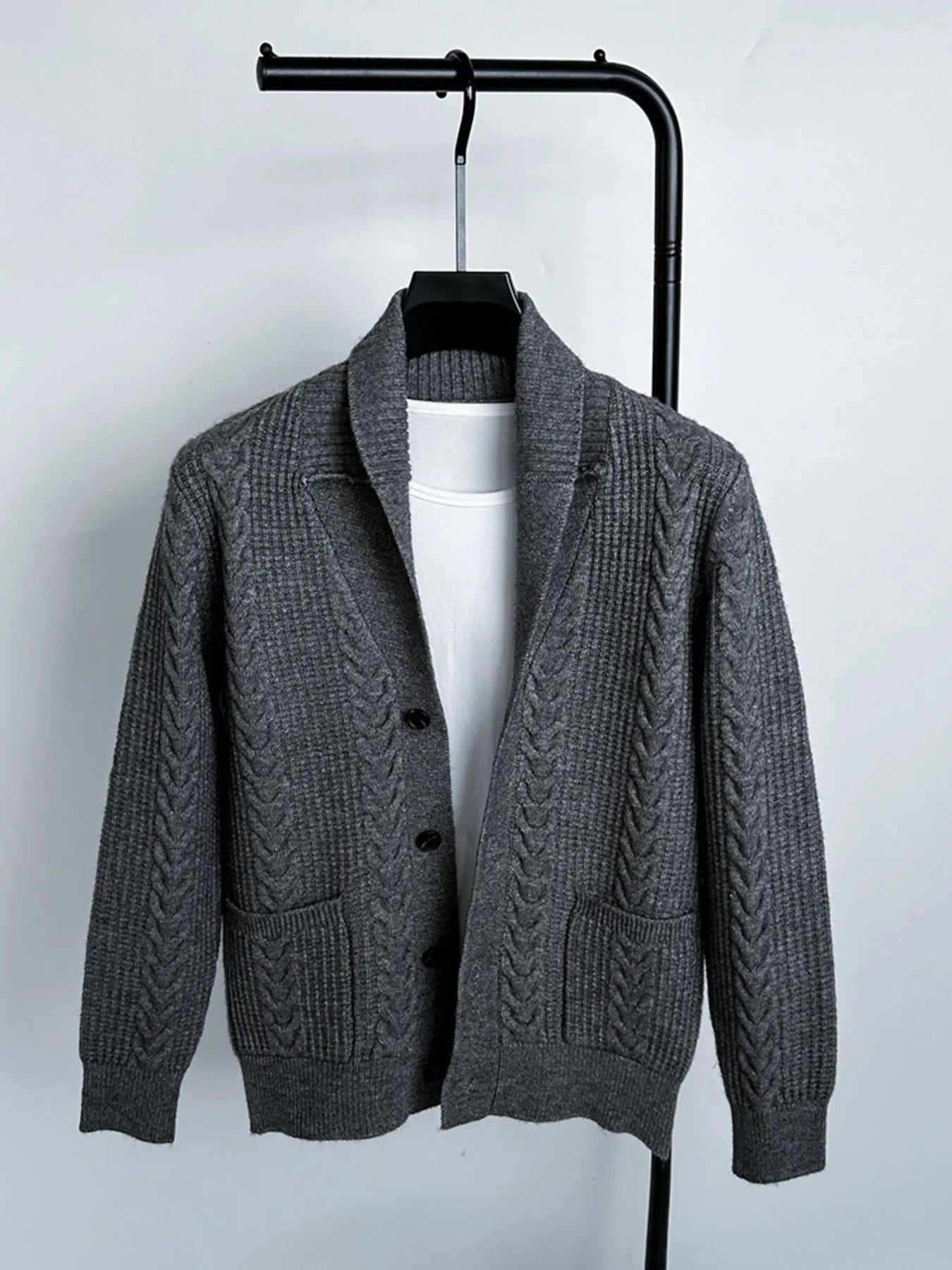 Men's Plus Size Cable Knit Button Up Cardigan