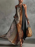 Color-Block Leopard Print Sleeveless Maxi Dress
