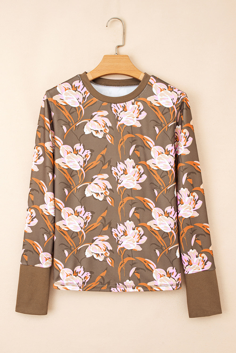 Floral Waffle Textured Long Sleeve Top