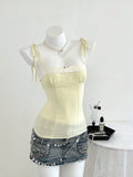 Lace-Trimmed Tie Shoulder Cami