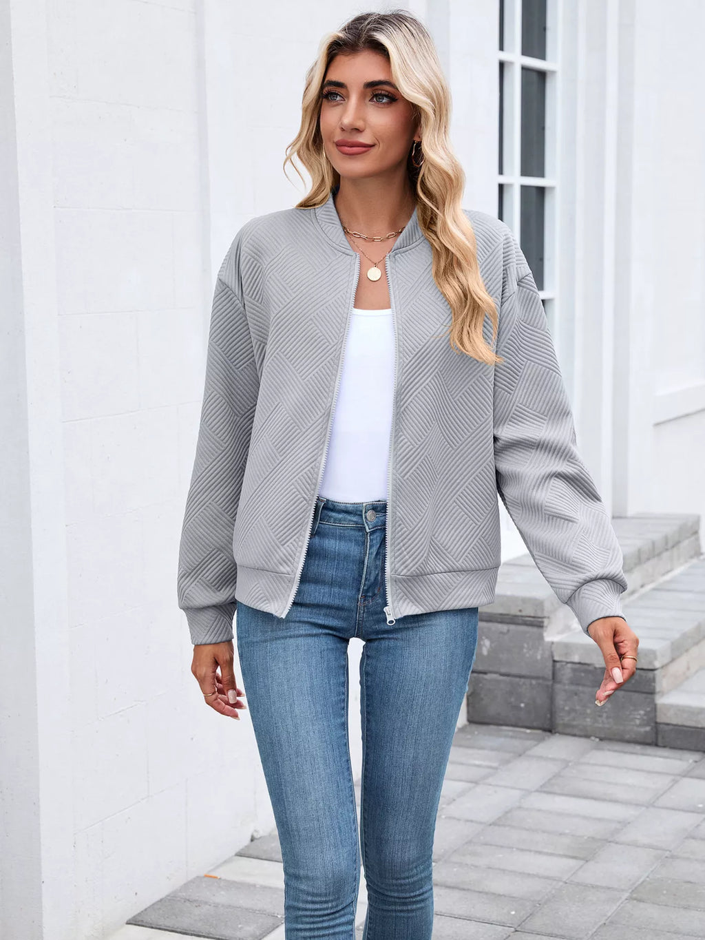 Textured Zip Up Jacket