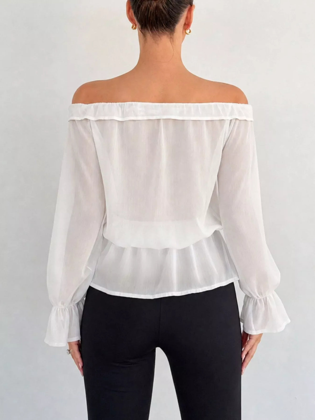 Off-Shoulder Flounce Sleeve Chiffon Blouse