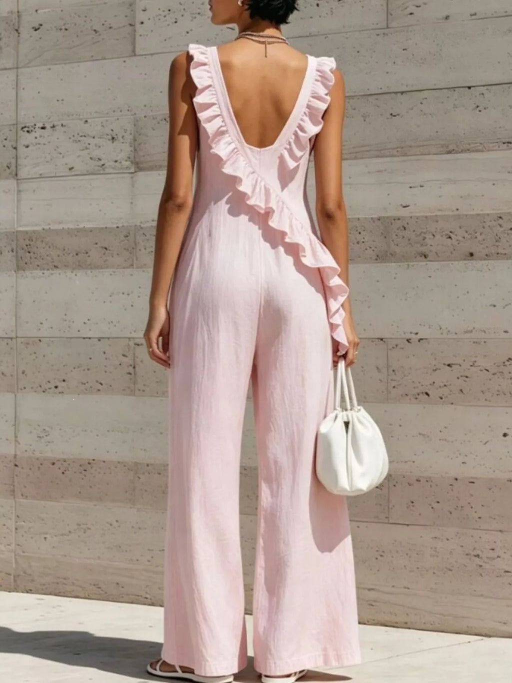 Ruffled V-Neck Sleeveless Jumpsuit
